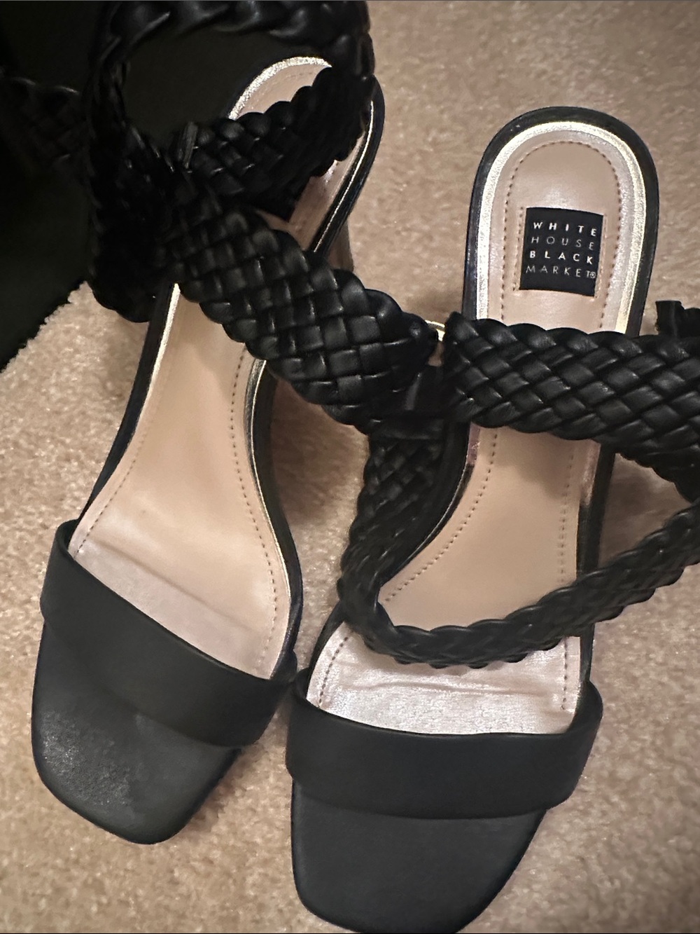 White House Black Market Black Braided Strap Heeled Sandals